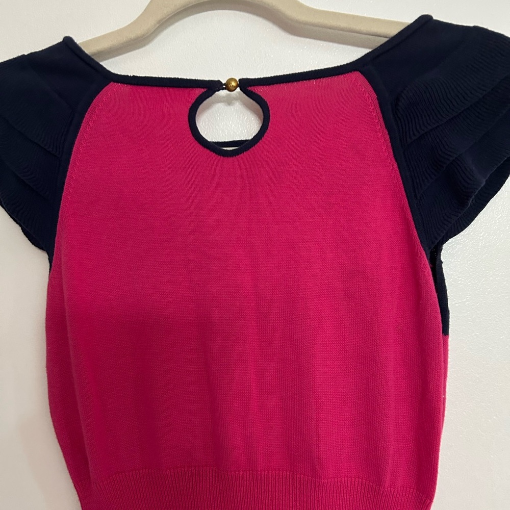 Lilly Pulitzer Kariana Sweater Dress Pink Navy Short Sleeve Size Small - Picture 8 of 10